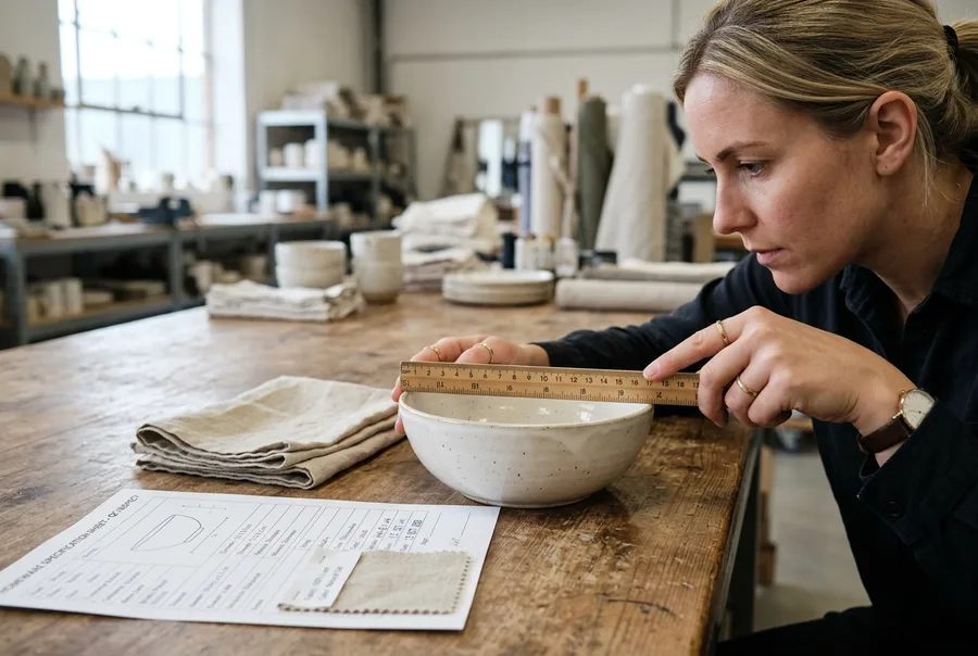 Homeware sample being inspected against specification