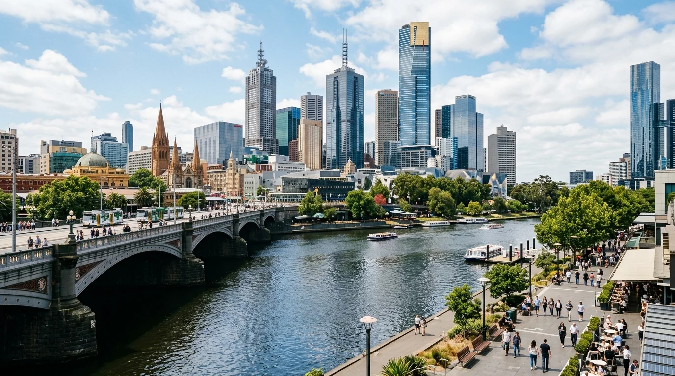 Melbourne skyline and Yarra River near Melbourne Convention and Exhibition Centre