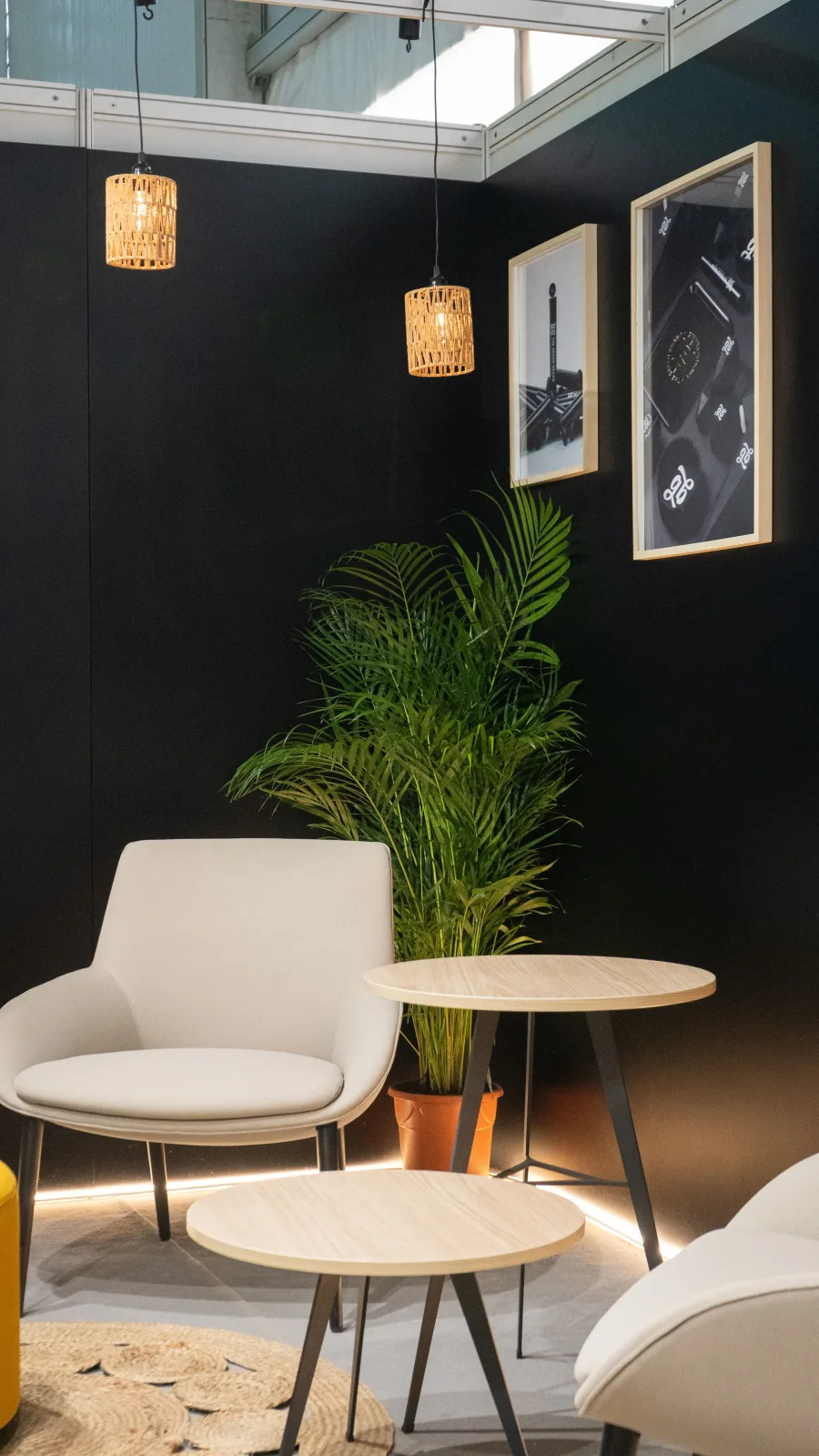 Modern exhibition booth layout and furnishings prepared for a trade show