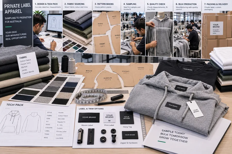 Apparel sample development and product specification for private-label manufacturing