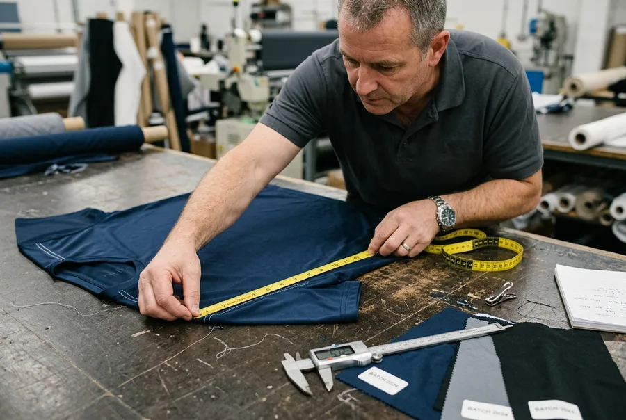 Quality inspection of sports goods samples with measurement tools