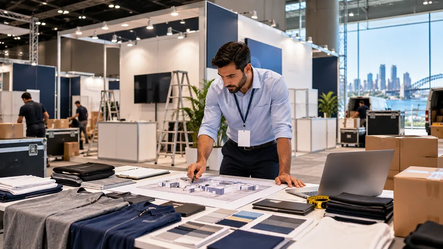Exhibitor planning booth logistics for a Sydney trade exhibition