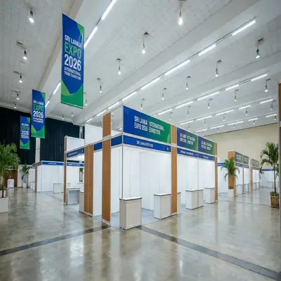 Interior exhibition hall at BMICH Colombo prepared for the Sri Lanka Expo