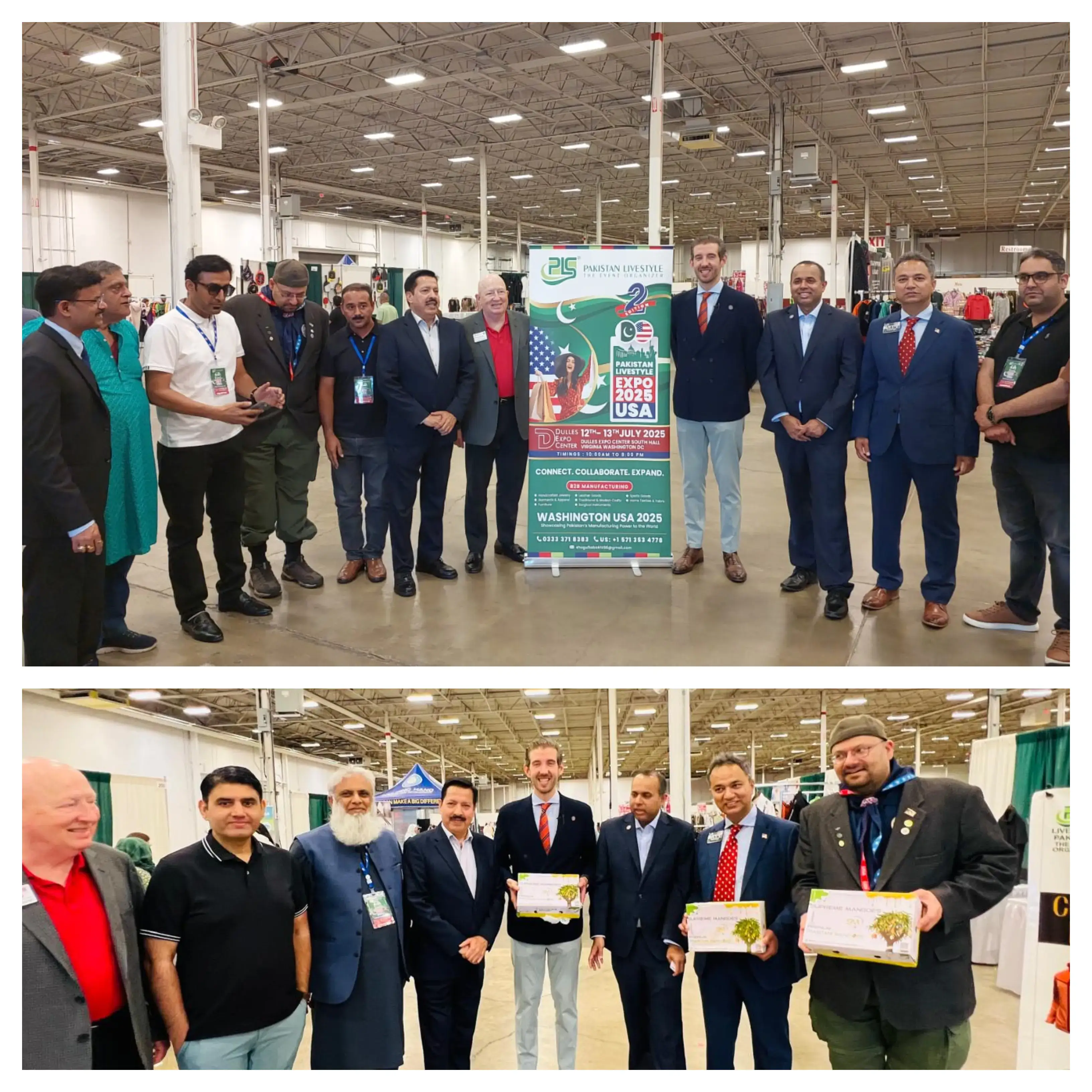 Officials and organizers posing in front of the Pakistan Livestyle Expo USA 2025 banner
